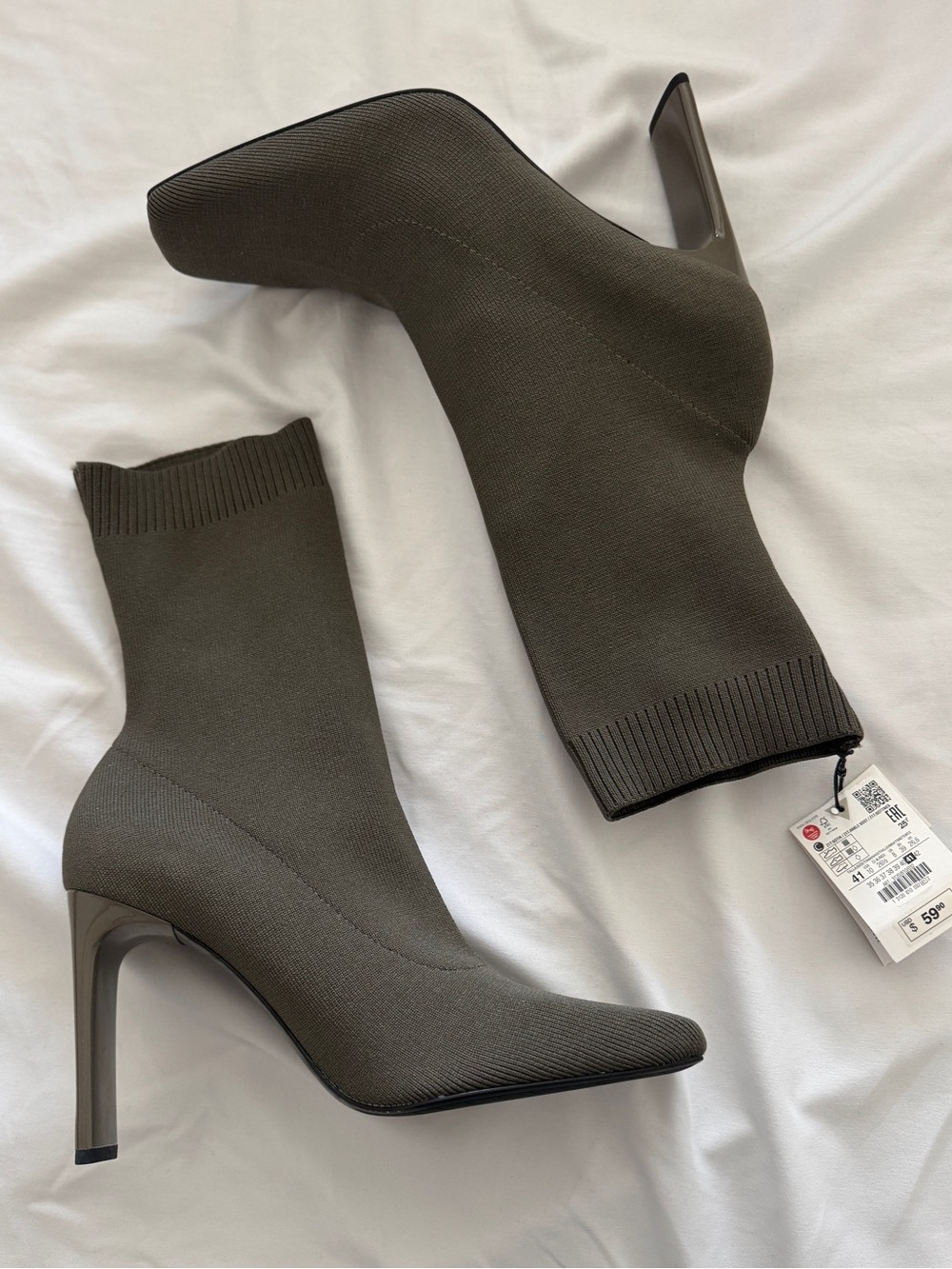 Zara Olive Knit Sock Ankle Boots